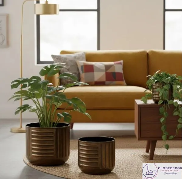 Antique Brown Metal Planter Set of 2