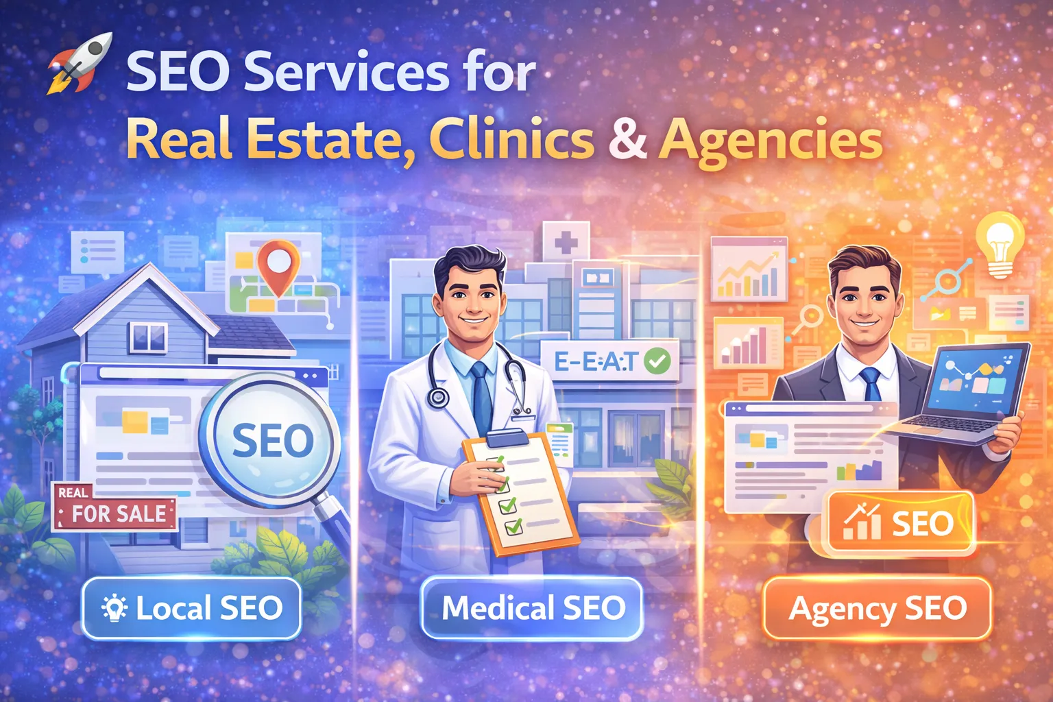 SEO services for real estate, clinics and agencies with AI-driven strategies for higher rankings and lead generation
