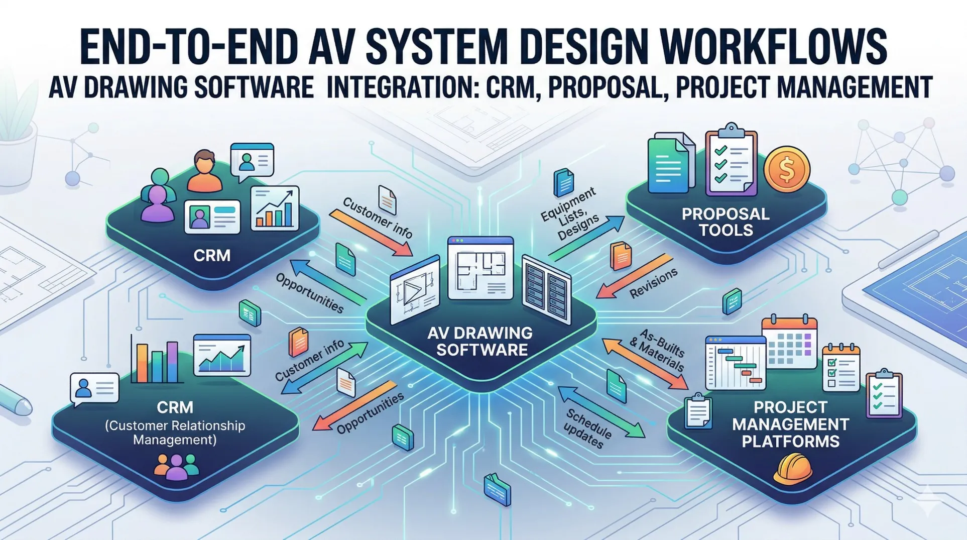 AV Drawing Software That Integrates with Proposal Tools, CRM, and Project Management Platforms for End-to-End AV System Design Workflows