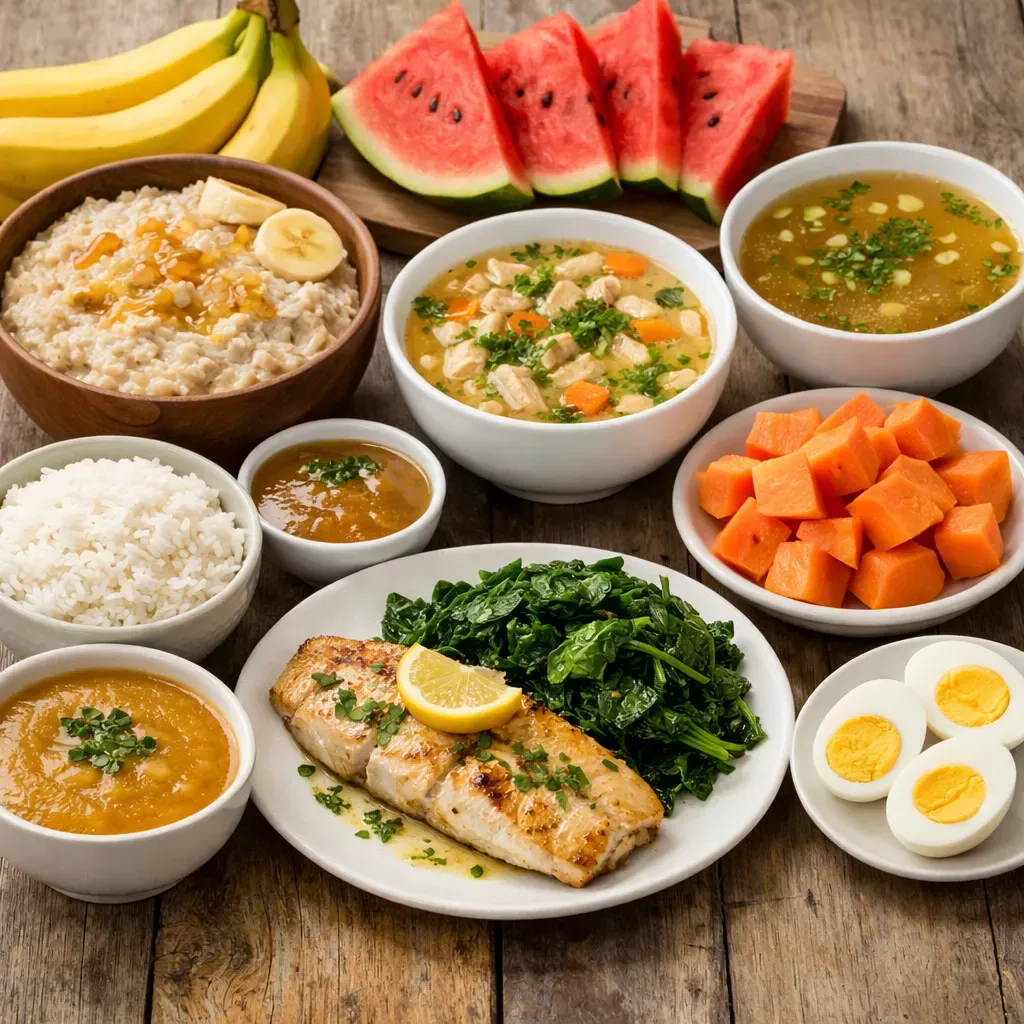 What you should eat after wisdom teeth removal. Photo of foods like Banana, Soups, boiled Eags 