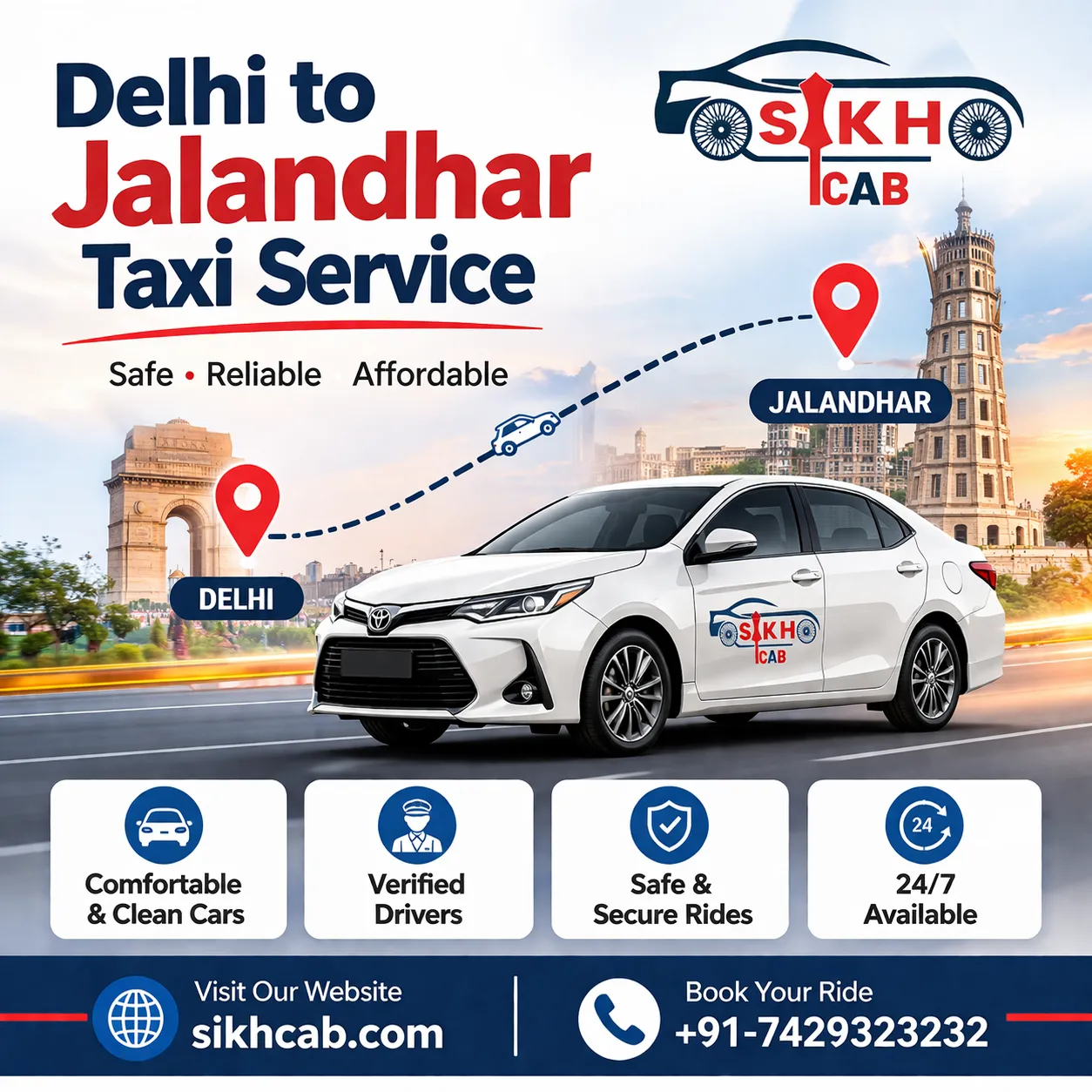 Delhi to Jalandhar Taxi Service – Comfortable, Reliable & Hassle-Free Travel with Sikh Cab