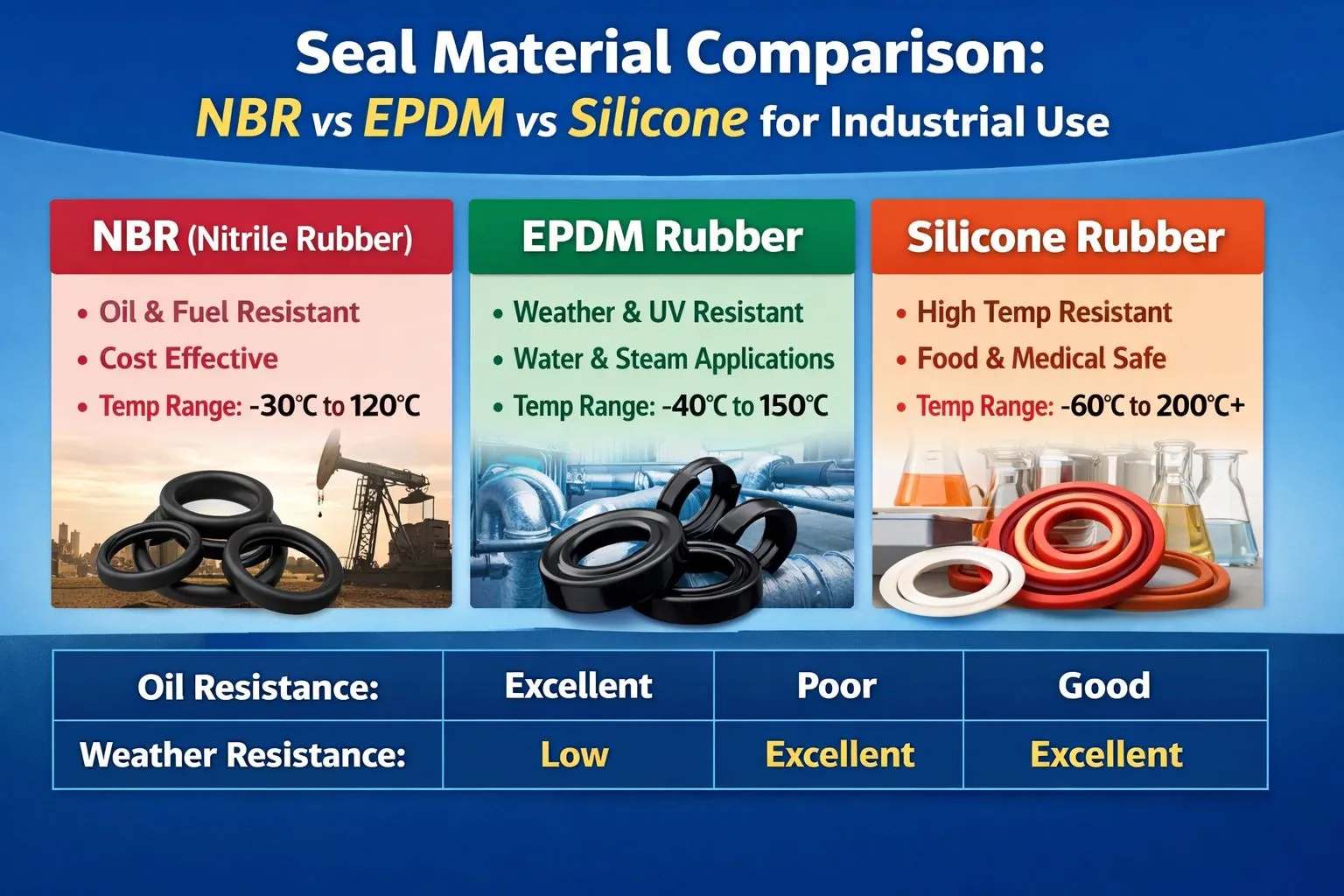 Seal Material Comparison: NBR vs EPDM vs Silicone for Industrial Use