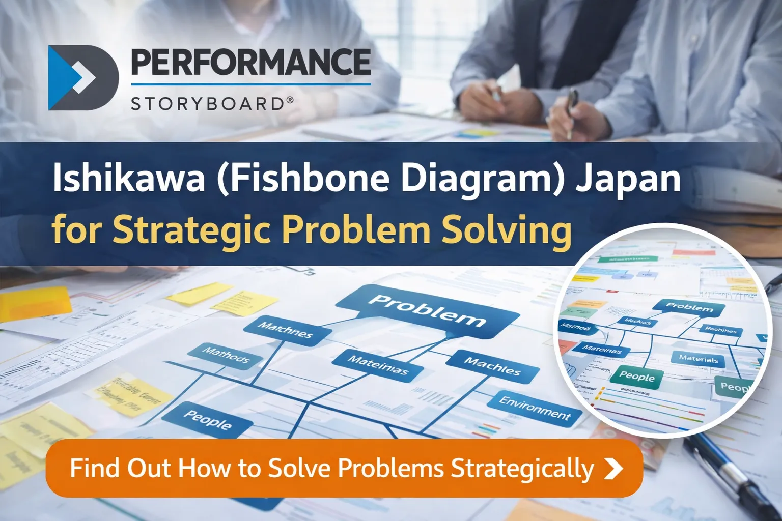 Performance Storyboard with Ishikawa (Fishbone Diagram) Japan for Strategic Problem Solving