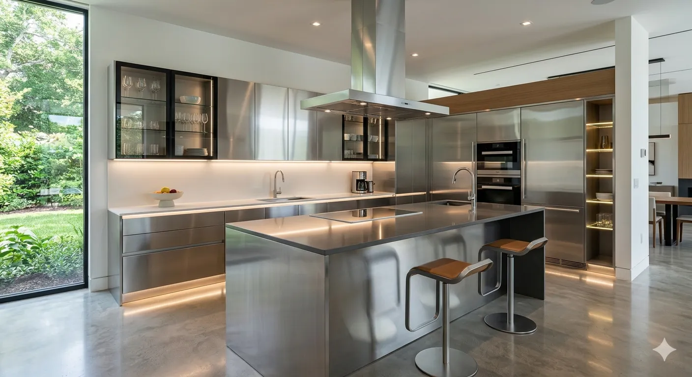 The AMEDEO Steel Kitchen provides a durable and modern kitchen design