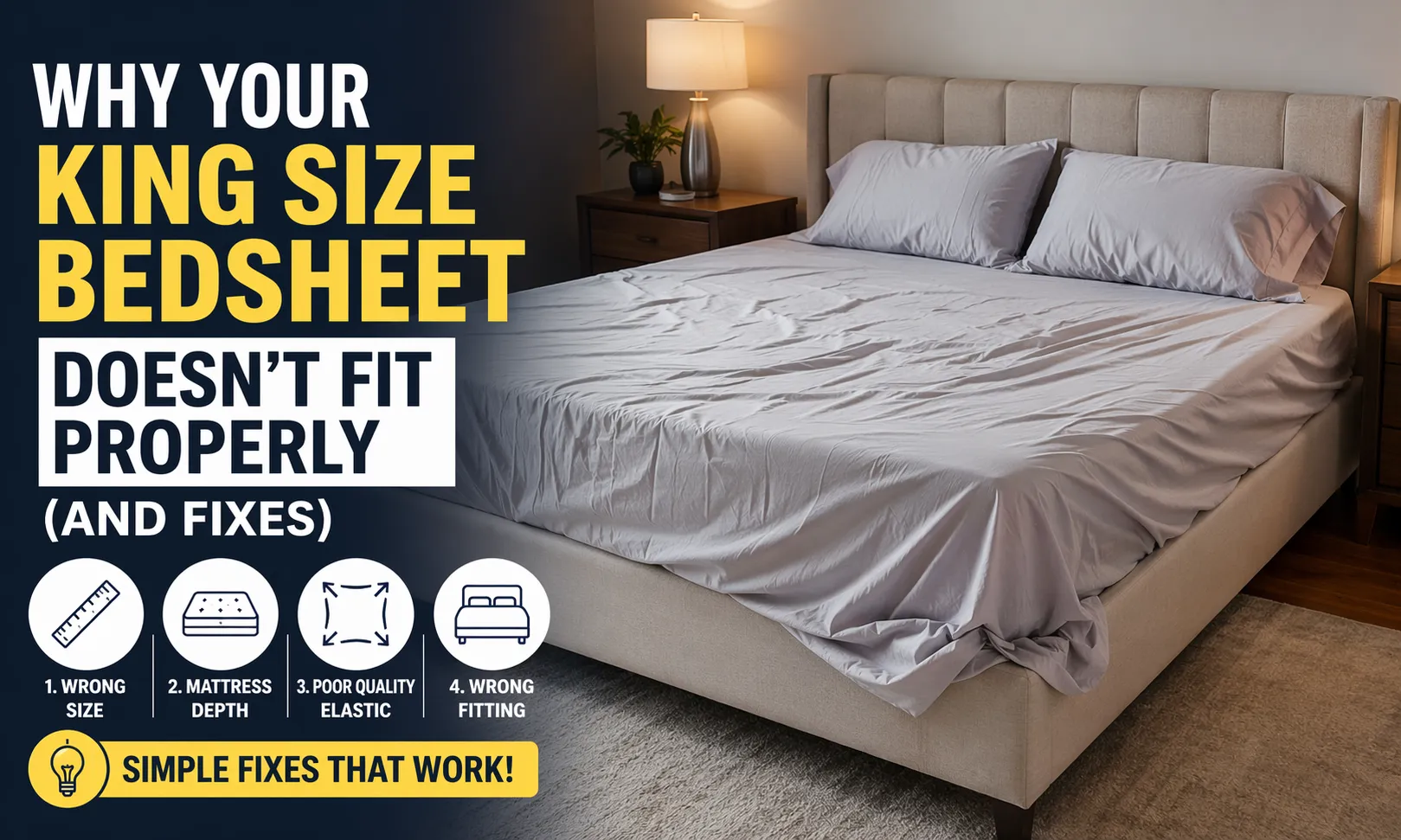 King-size bedsheet spread neatly over a large bed with pillows arranged at the headboard.