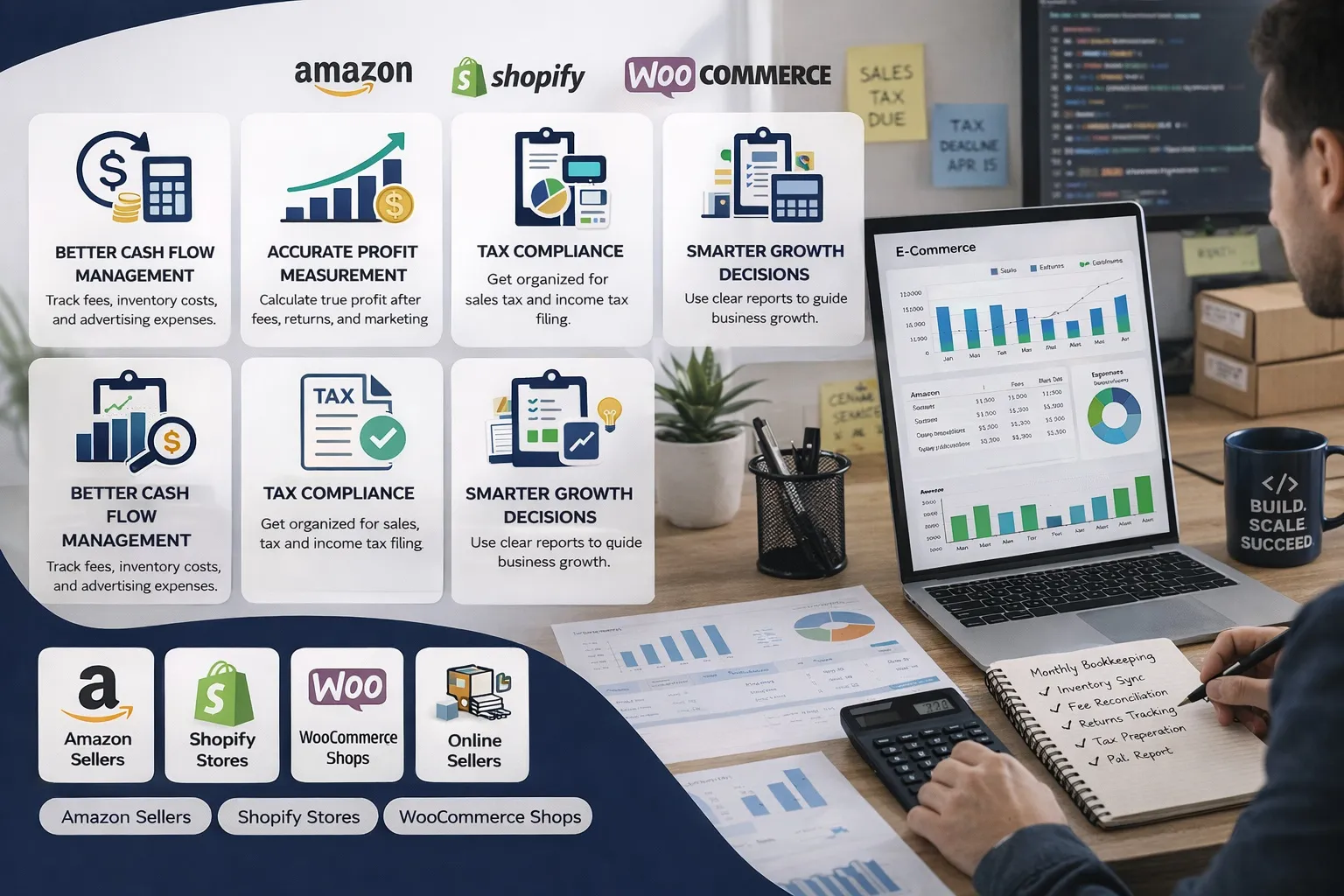 E-Commerce Bookkeeping for Amazon, Shopify, and WooCommerce Sellers