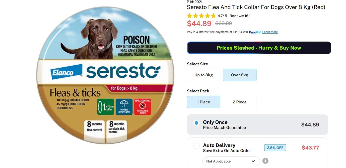 Seresto Flea and Tick Collar for Dogs Over 8 Kg