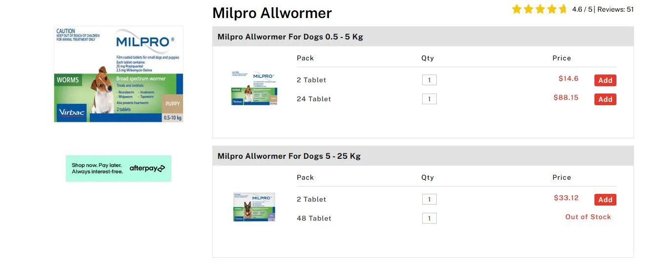 Milpro Broad Spectrum Wormer for Dogs