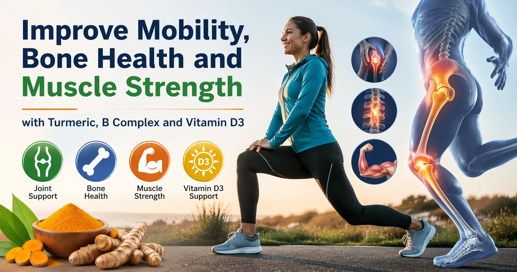 Improve Mobility, Bone Health, and Muscle Strength with Turmeric, B Complex, and Vitamin D3