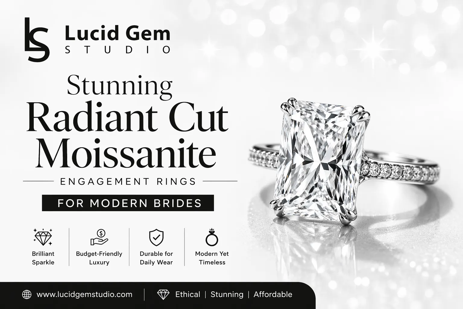 Stunning Radiant Cut Moissanite Engagement Rings for Modern Brides | Lucid Gem Studio