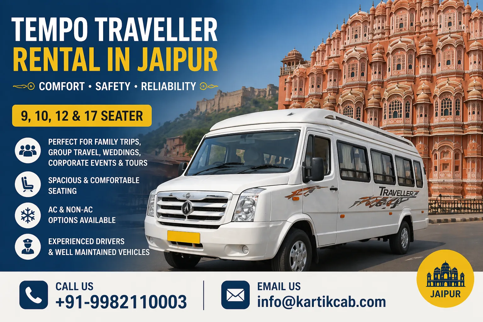 Tempo Traveller Rental in Jaipur — 9, 10, 12 & 17 Seater