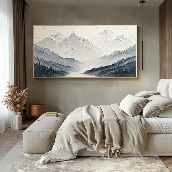 Mountain Wall Art: Elevating Modern Interiors with Gray Abstract Painting and Textured Landscape Design