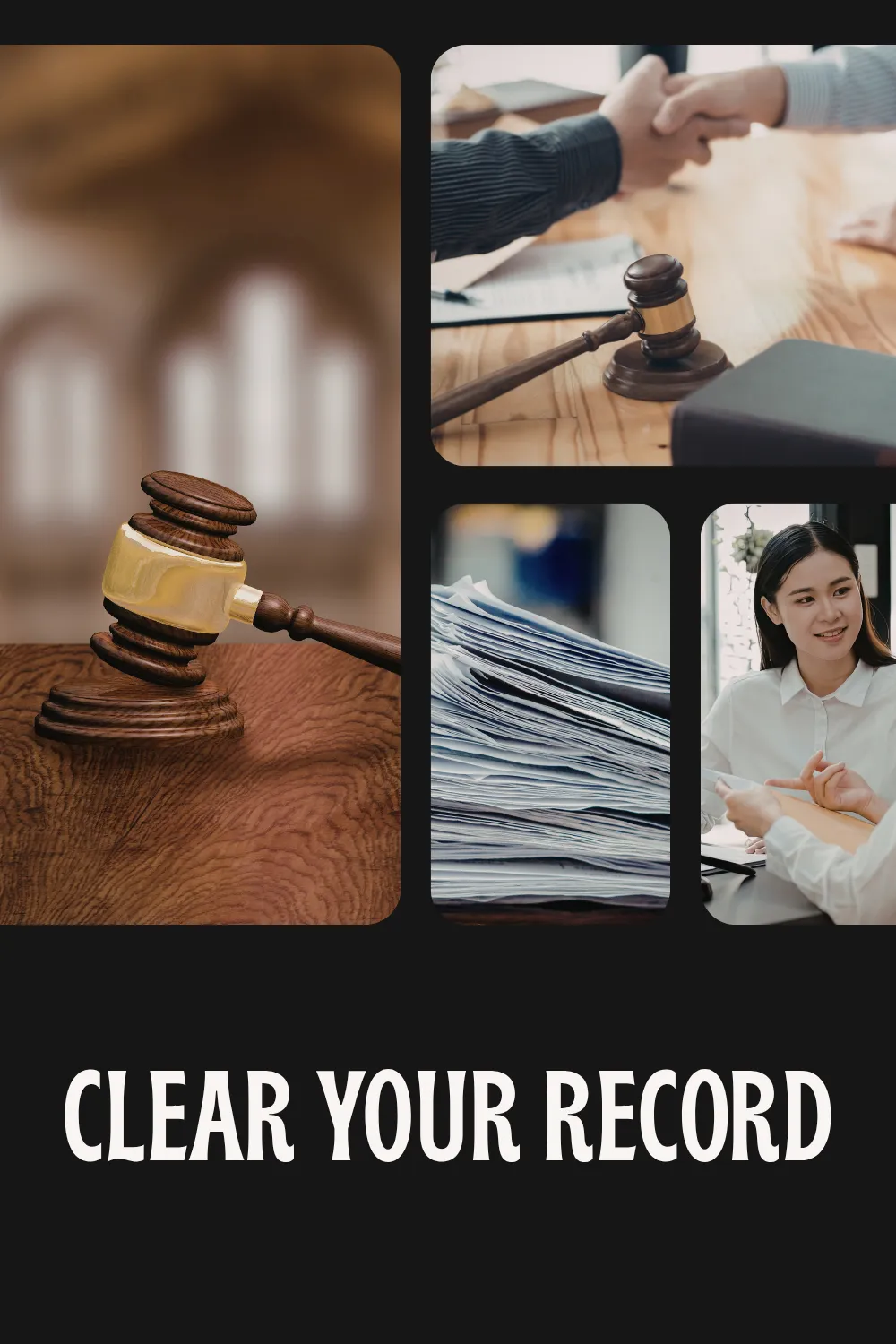 Attorney helping client clear criminal record expungement with court gavel and legal documents representing fresh start legal services.