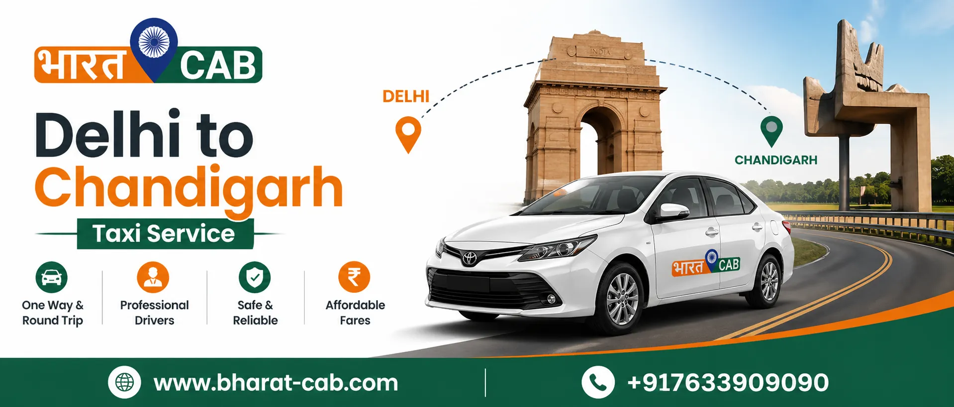 Comfortable & Reliable Travel with Bharat Cab: Delhi to Chandigarh Taxi Service