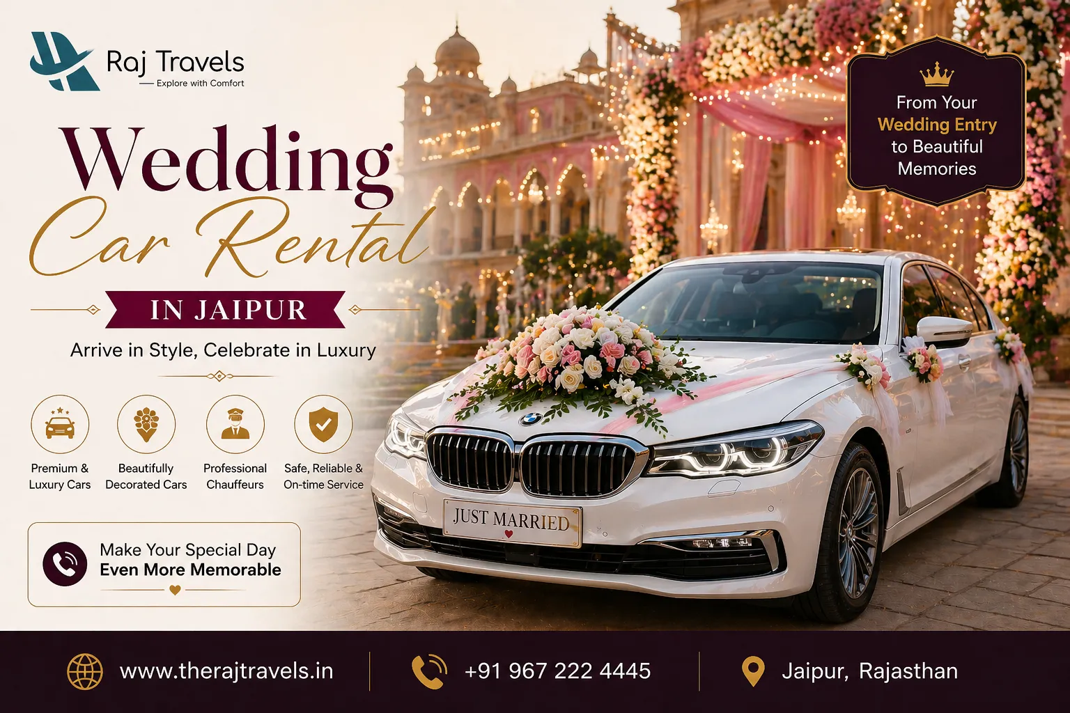 Best Wedding Car Rental Jaipur Services for Bride and Groom Entry
