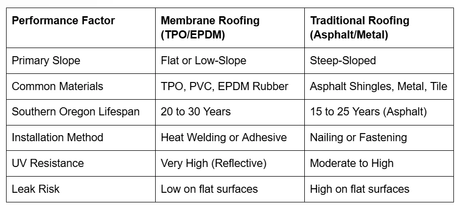 Membrane Roofing vs Traditional Roofing in Medford, OR: Comparison Guide