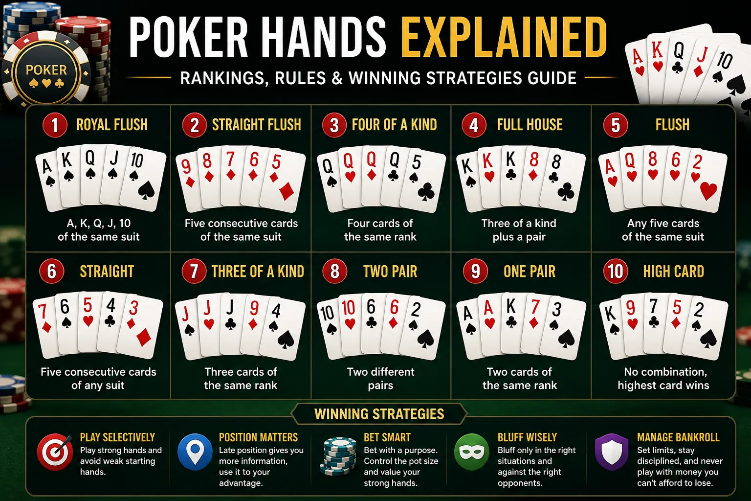 Poker Hands Explained: Rankings, Rules & Winning Strategies Guide