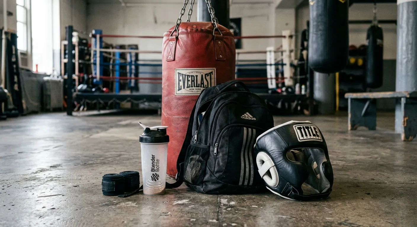 Beginner Boxing Practice Tips with Title Headgear, Punching Bag, and Shaker Bottle Support