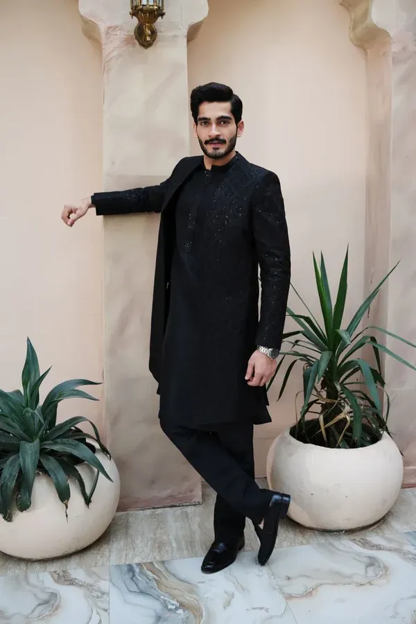 Black Premium Wash and Wear Kameez Shalwar