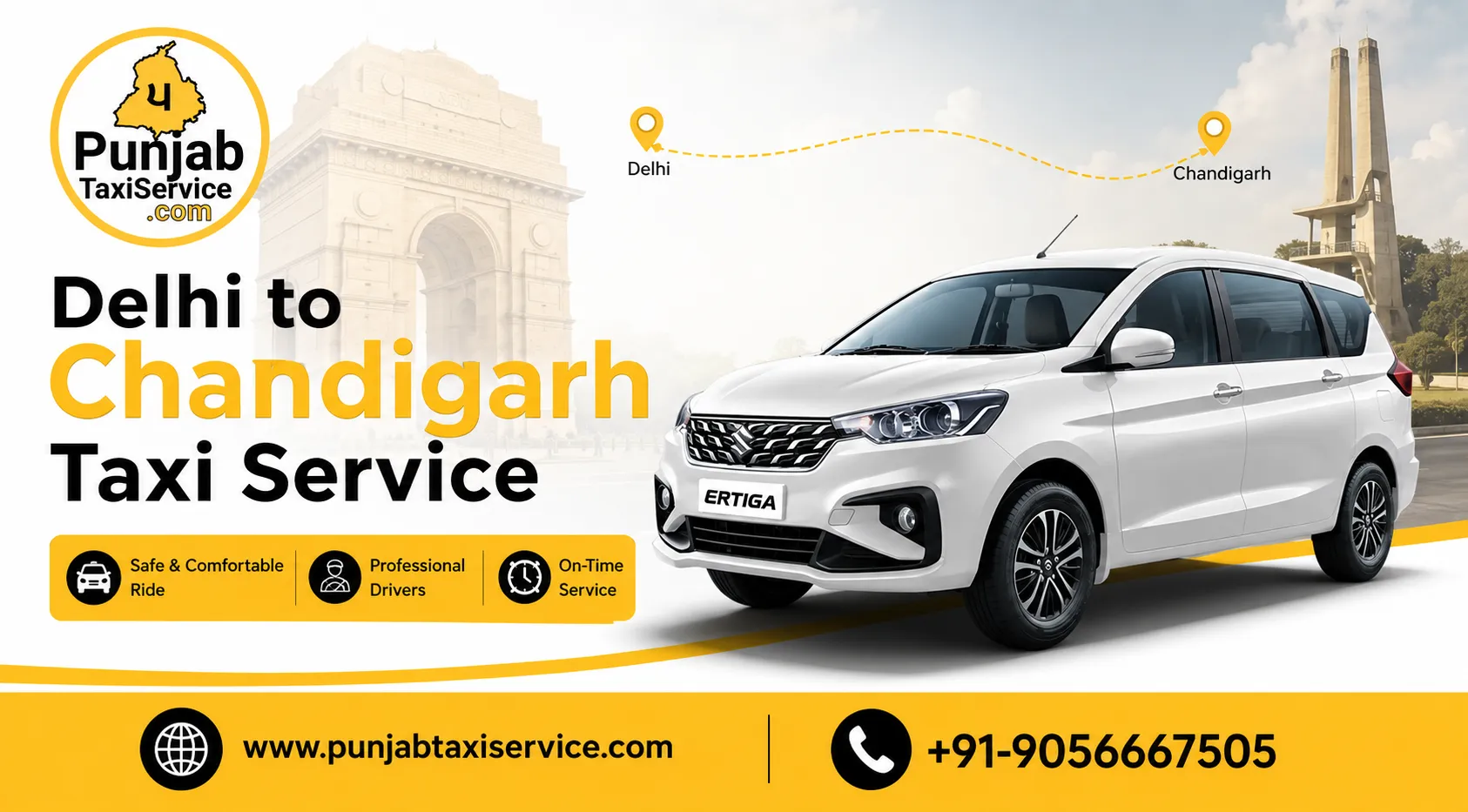 Delhi to Chandigarh Taxi Service by PunjabTaxiService: Your Most Comfortable Road Journey Awaits
