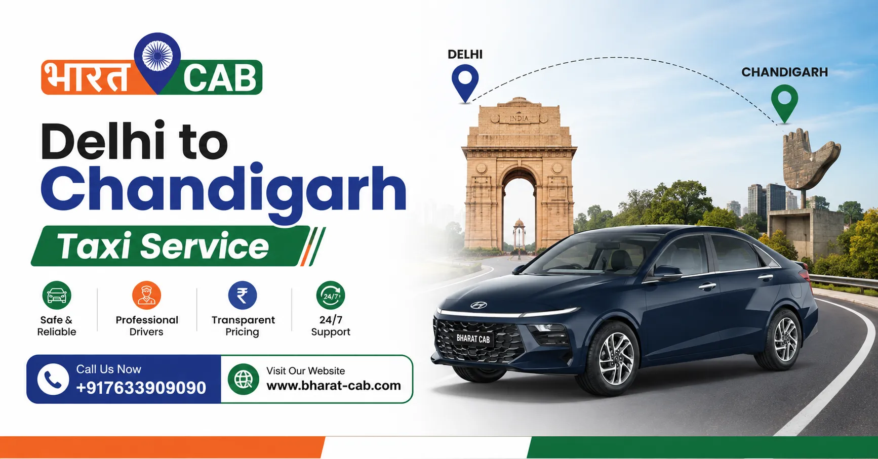 Delhi to Chandigarh Taxi Service — Your Smartest Road Trip Choice with Bharat Cab