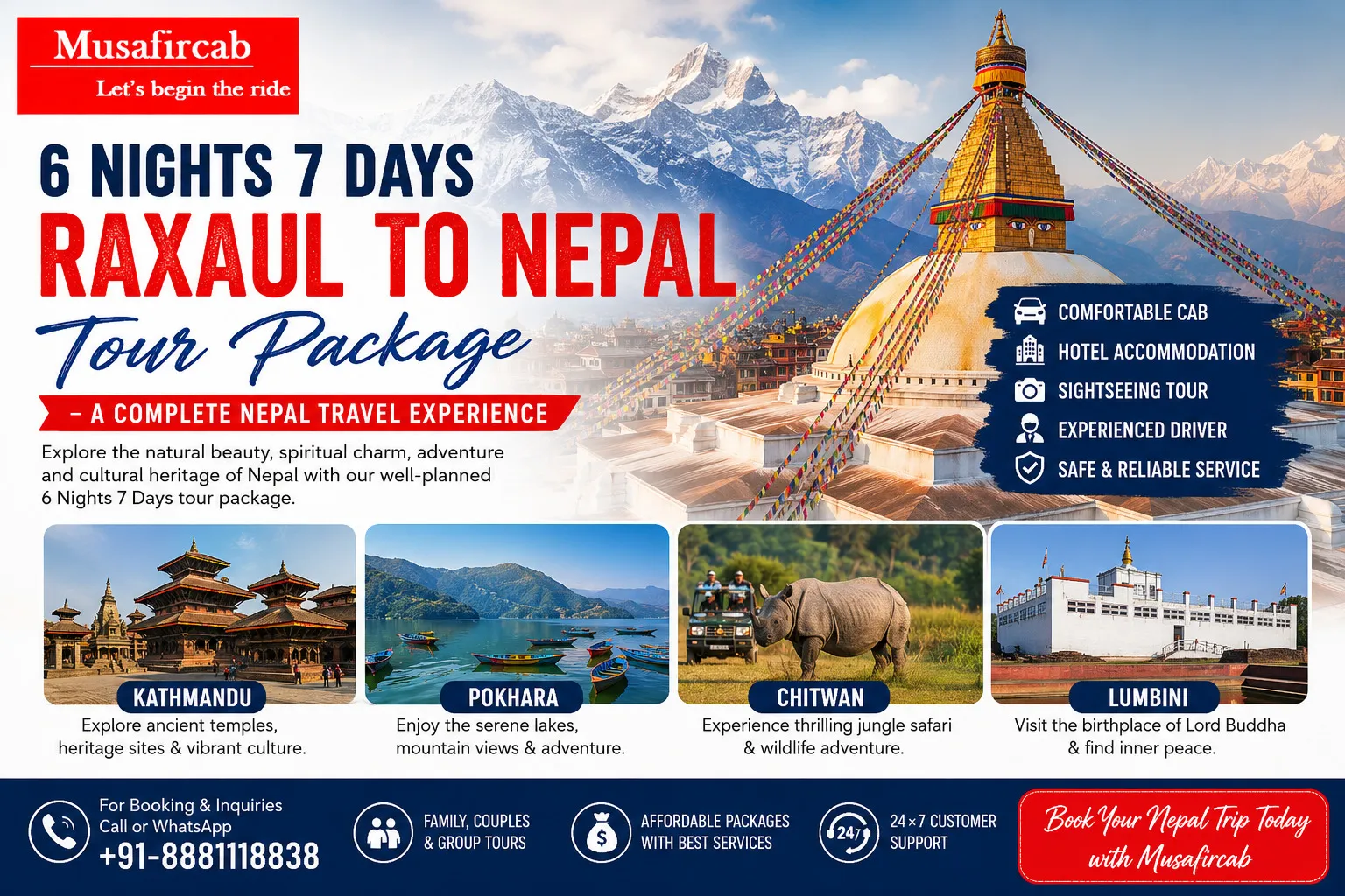 Places to Visit in Nepal with Our 6 Nights 7 Days Raxaul to Nepal Tour Package
