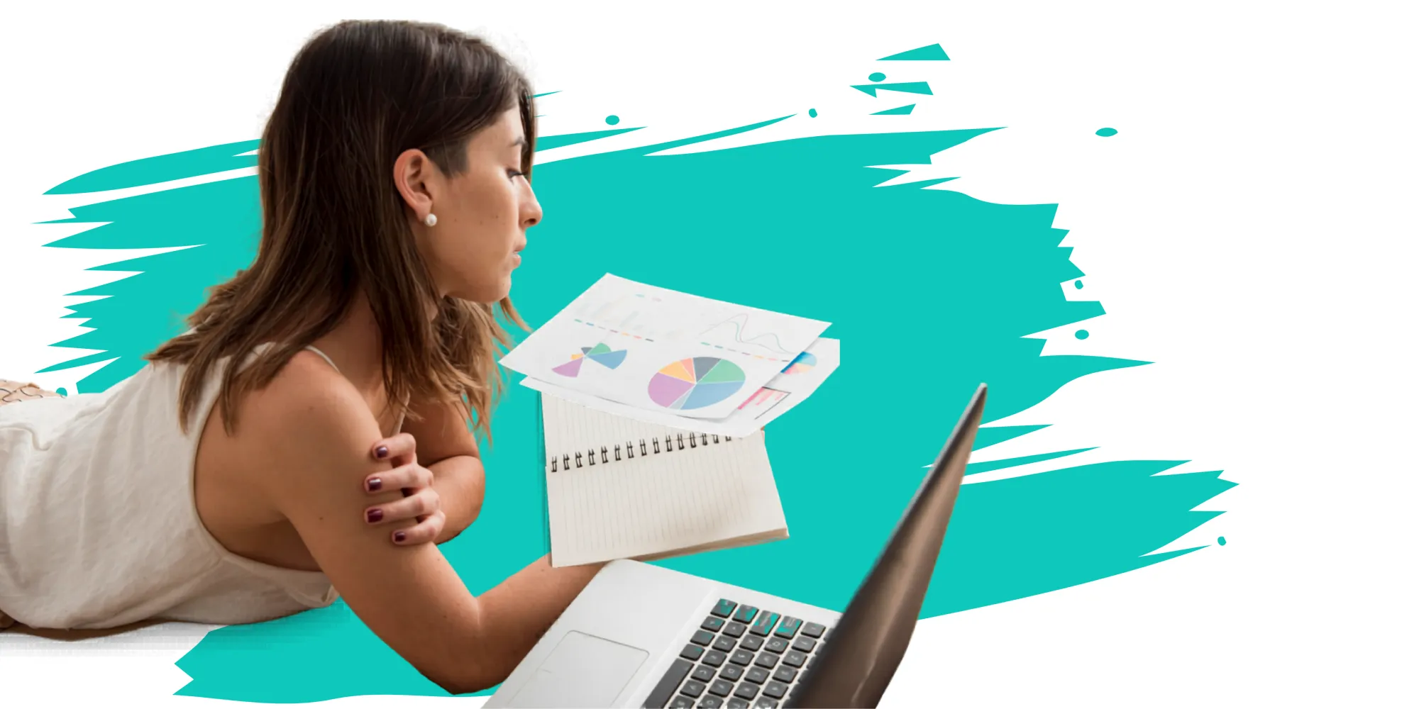 Woman comparing GLP-1 weight loss injection prices online using a laptop and charts for UK pharmacy price research.