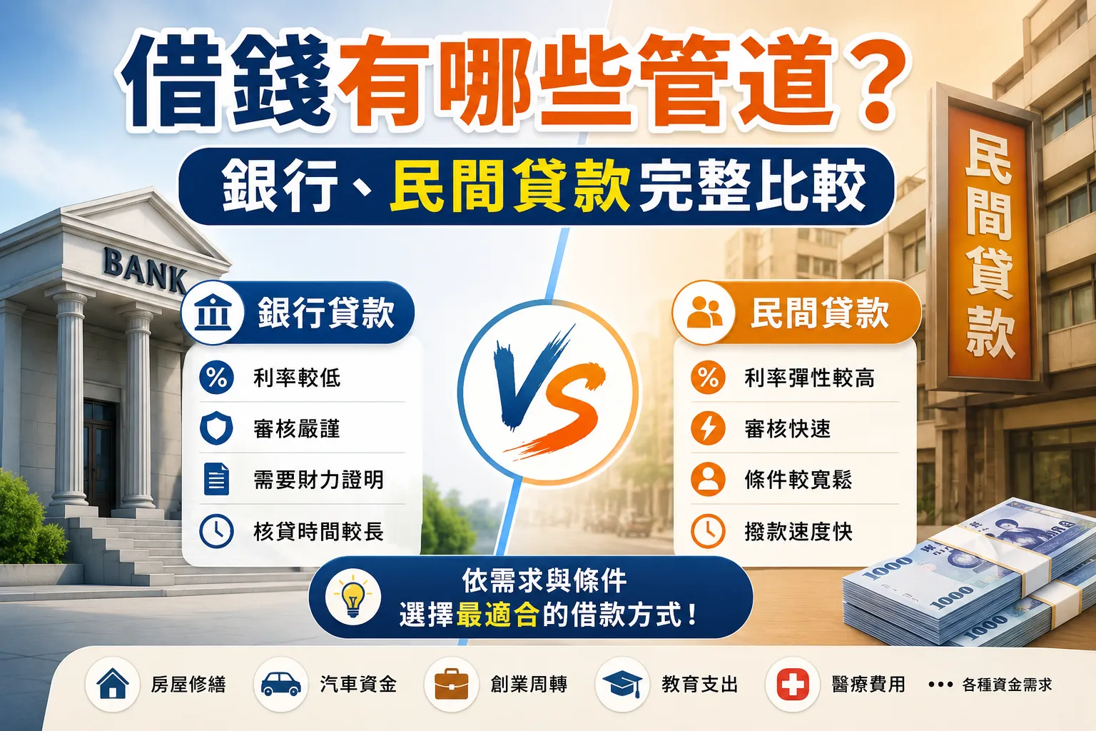 借錢有哪些管道？銀行、民間貸款完整比較