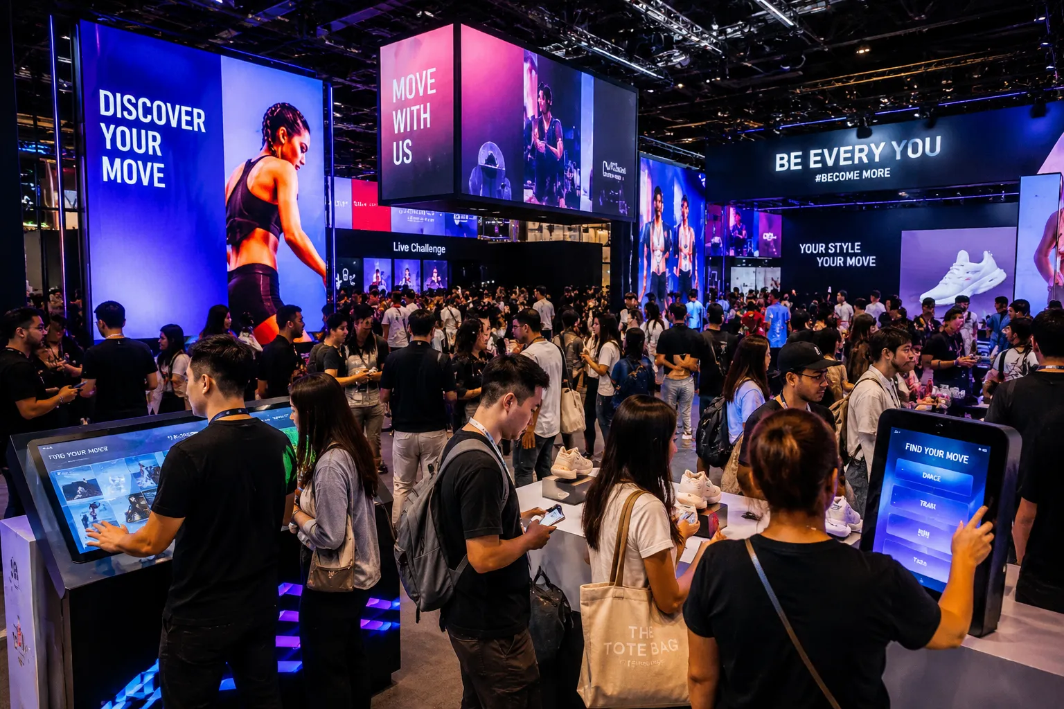 Consumers engaging with an immersive experiential marketing activation at a live brand event