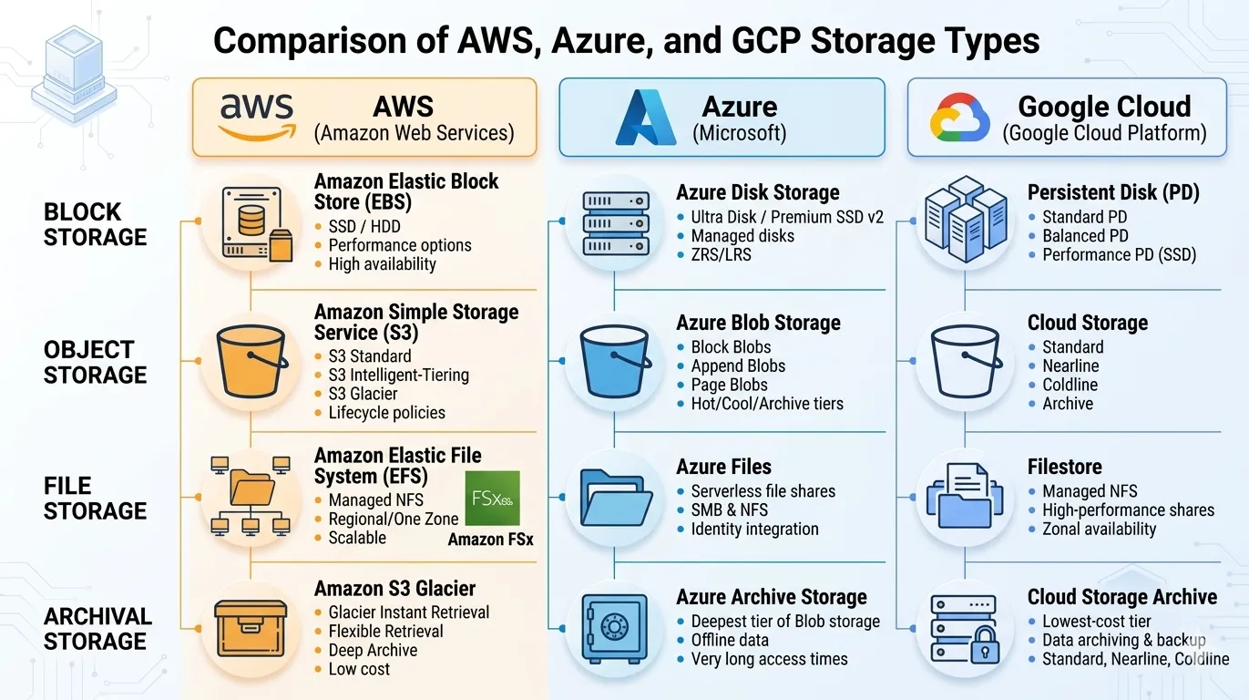 AWS EBS vs Azure Managed Disks vs GCP Persistent Disk: The Real Differences