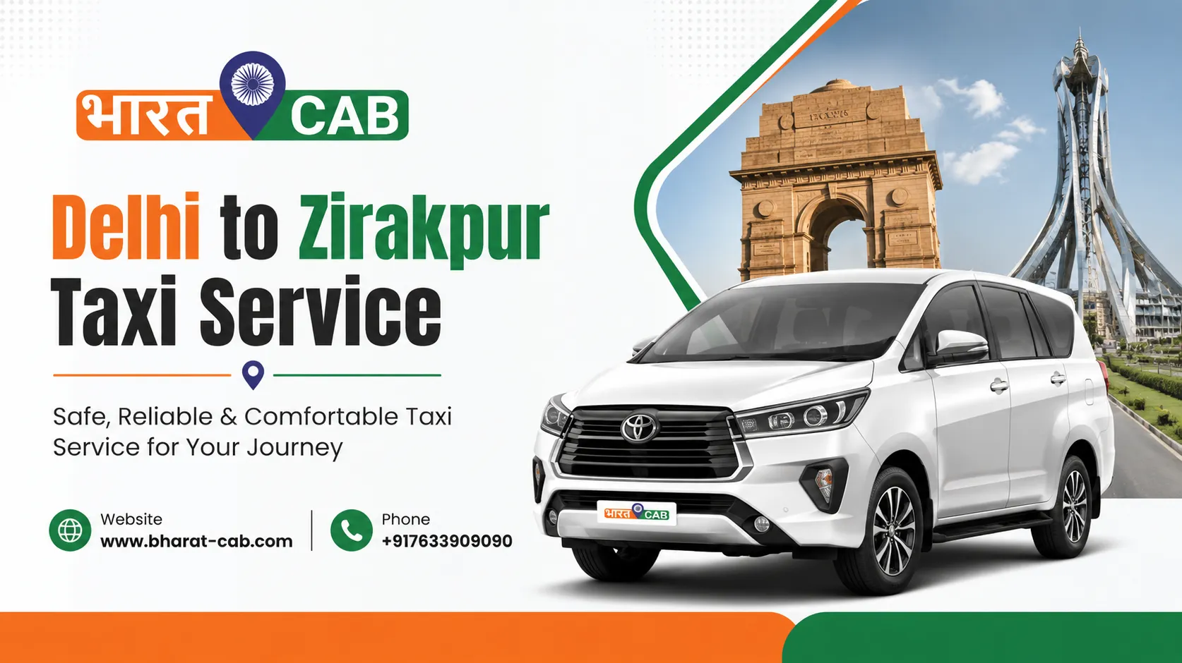 Delhi to Zirakpur Taxi Service by Bharat Cab: Your Most Comfortable and Affordable Ride Awaits