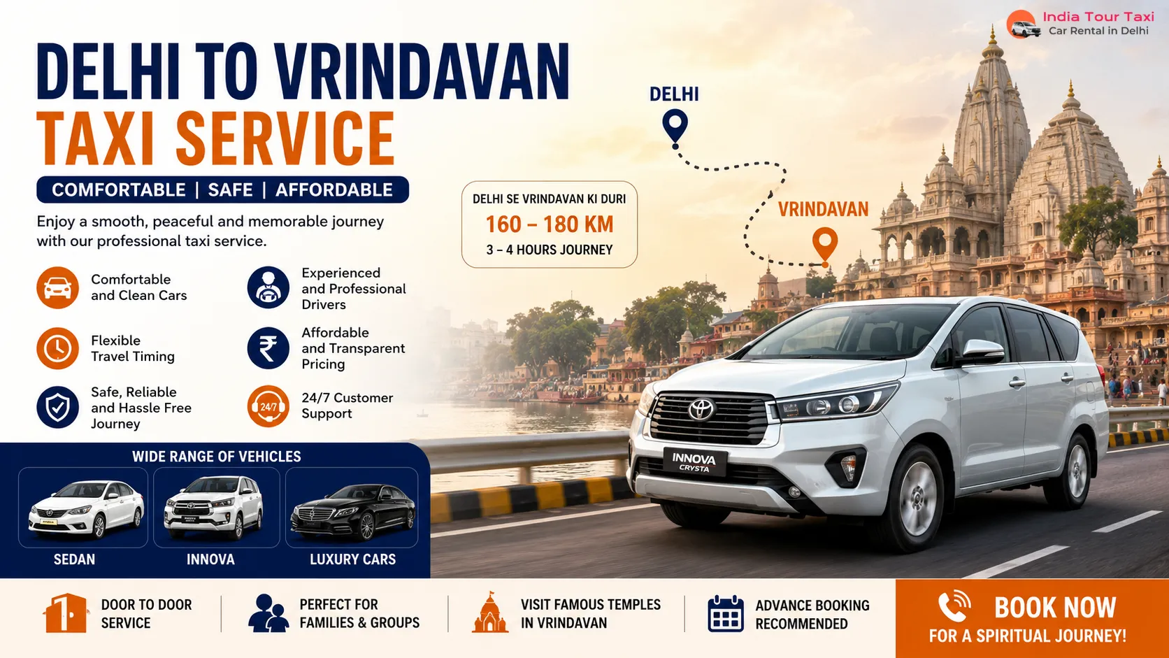Taxi Service in Delhi for a Comfortable Delhi to Vrindavan Journey