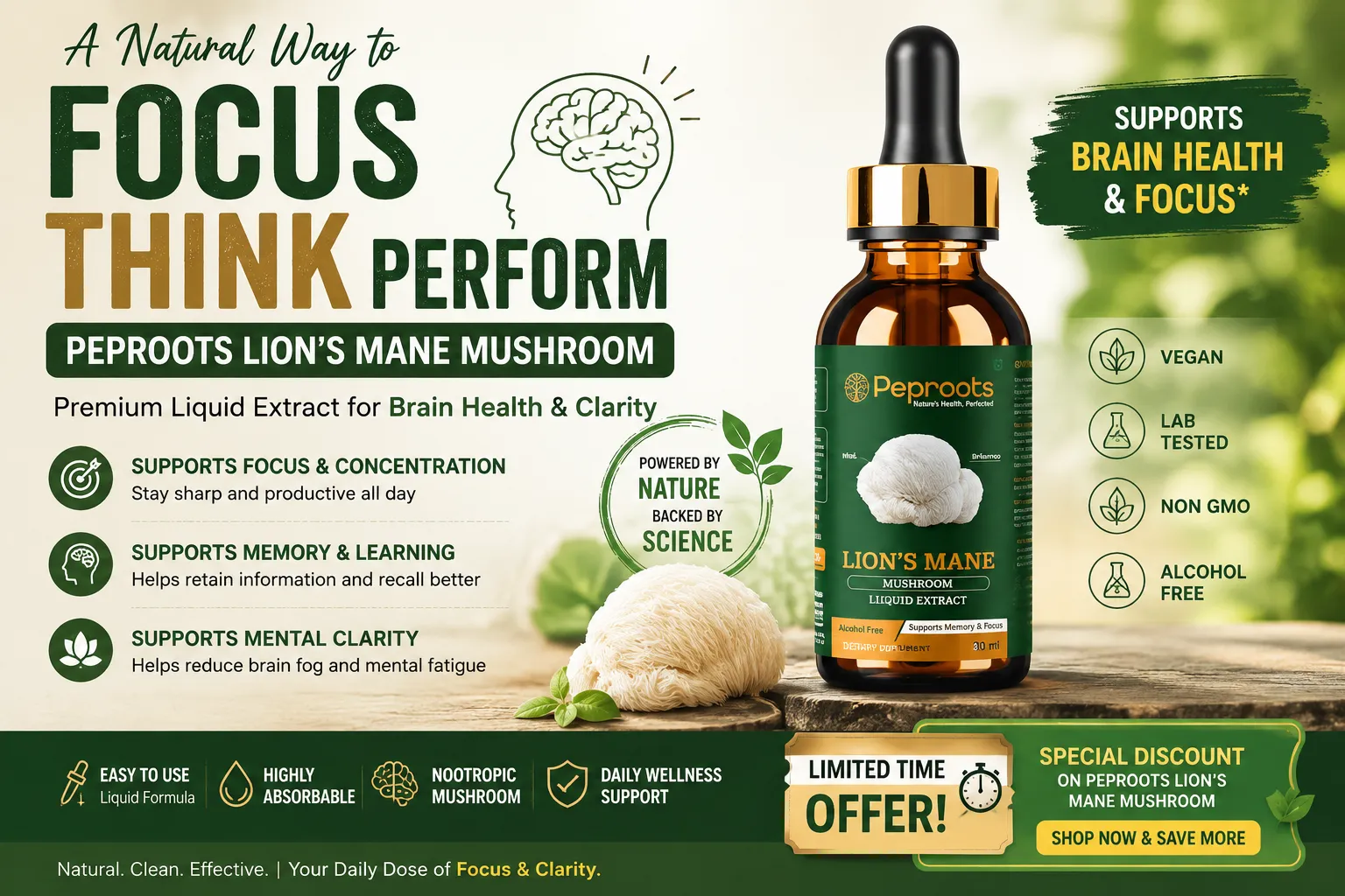 Lion’s Mane Extract: Peproots Lion’s Mane Mushroom Review, Benefits & Uses