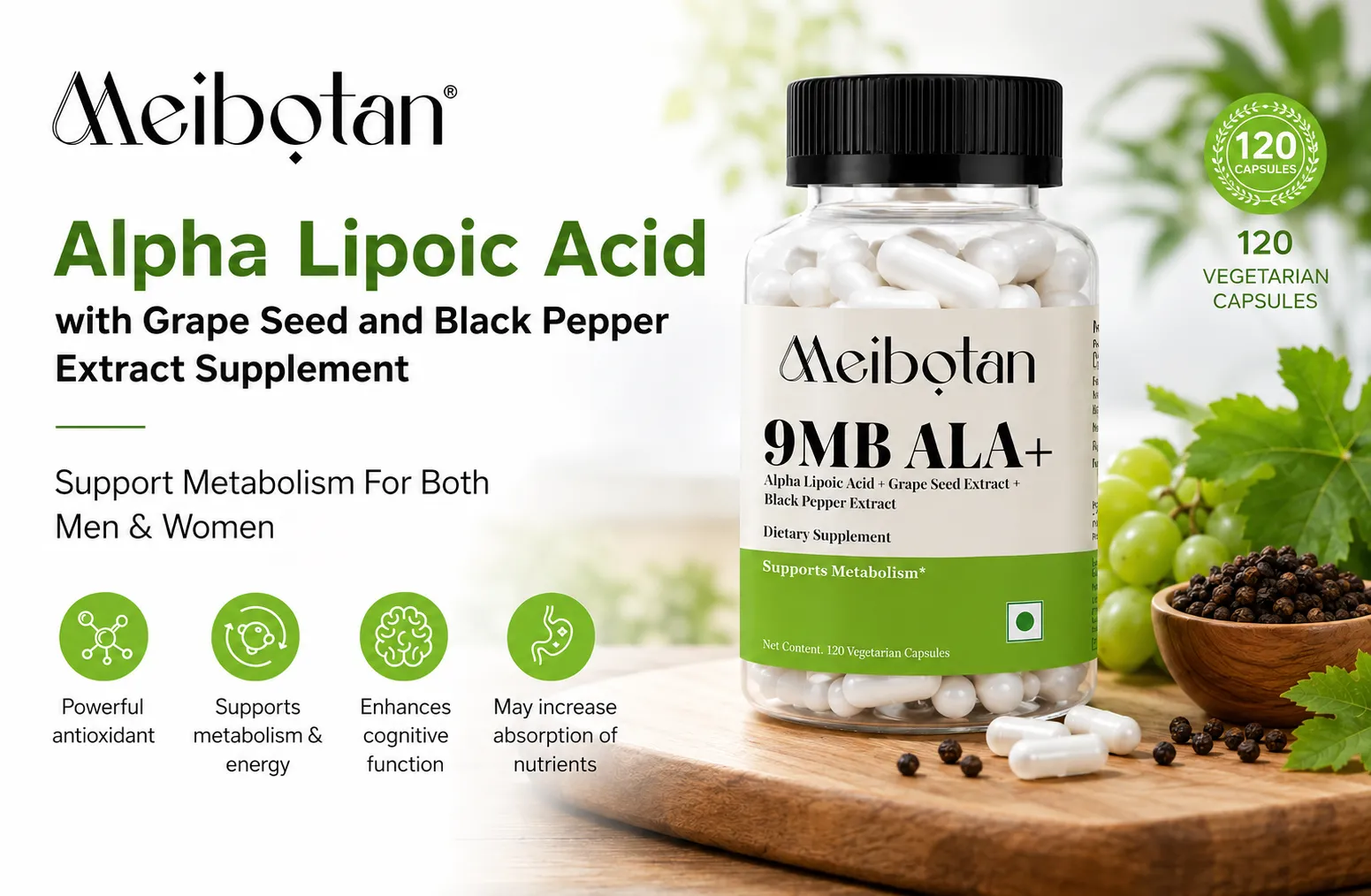 Meibotan Alpha Lipoic Acid with Grape Seed and Black Pepper Extract: The Ultimate Metabolism Support Supplement for Men & Women