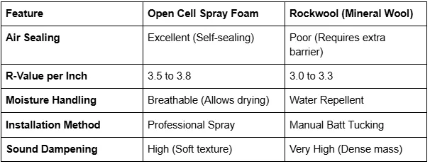 Open cell spray foam vs. Rockwool: Why the expansion seal is the better alternative