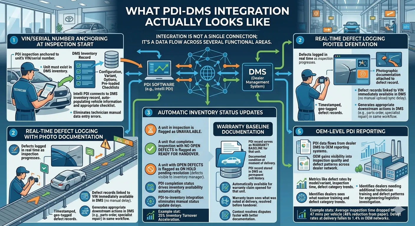 flow of data between PDI software and a DMS