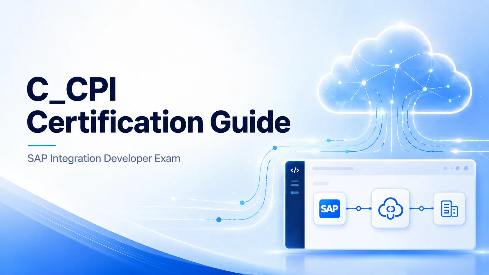 C_CPI Certification Guide image showing SAP cloud integration, data flow, and developer exam preparation for SAP professionals.
