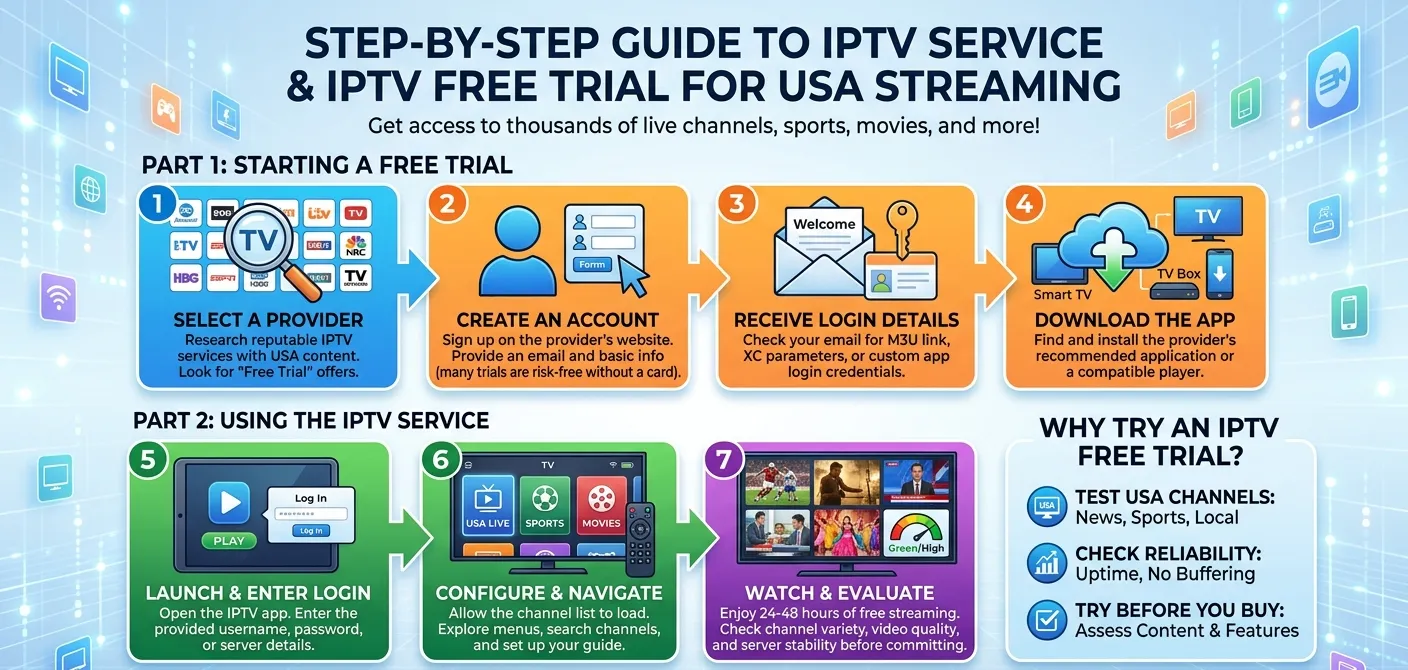 Step by Step Guide to IPTV Service & IPTV Free Trial for USA Streaming