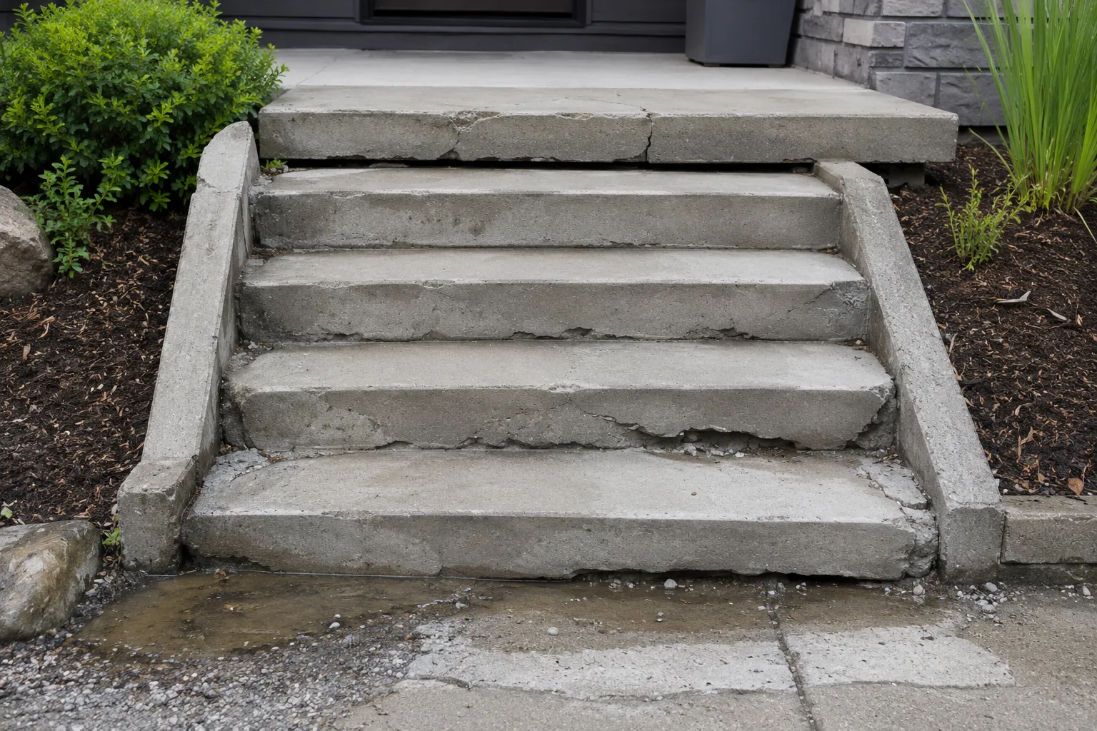 Damaged concrete steps