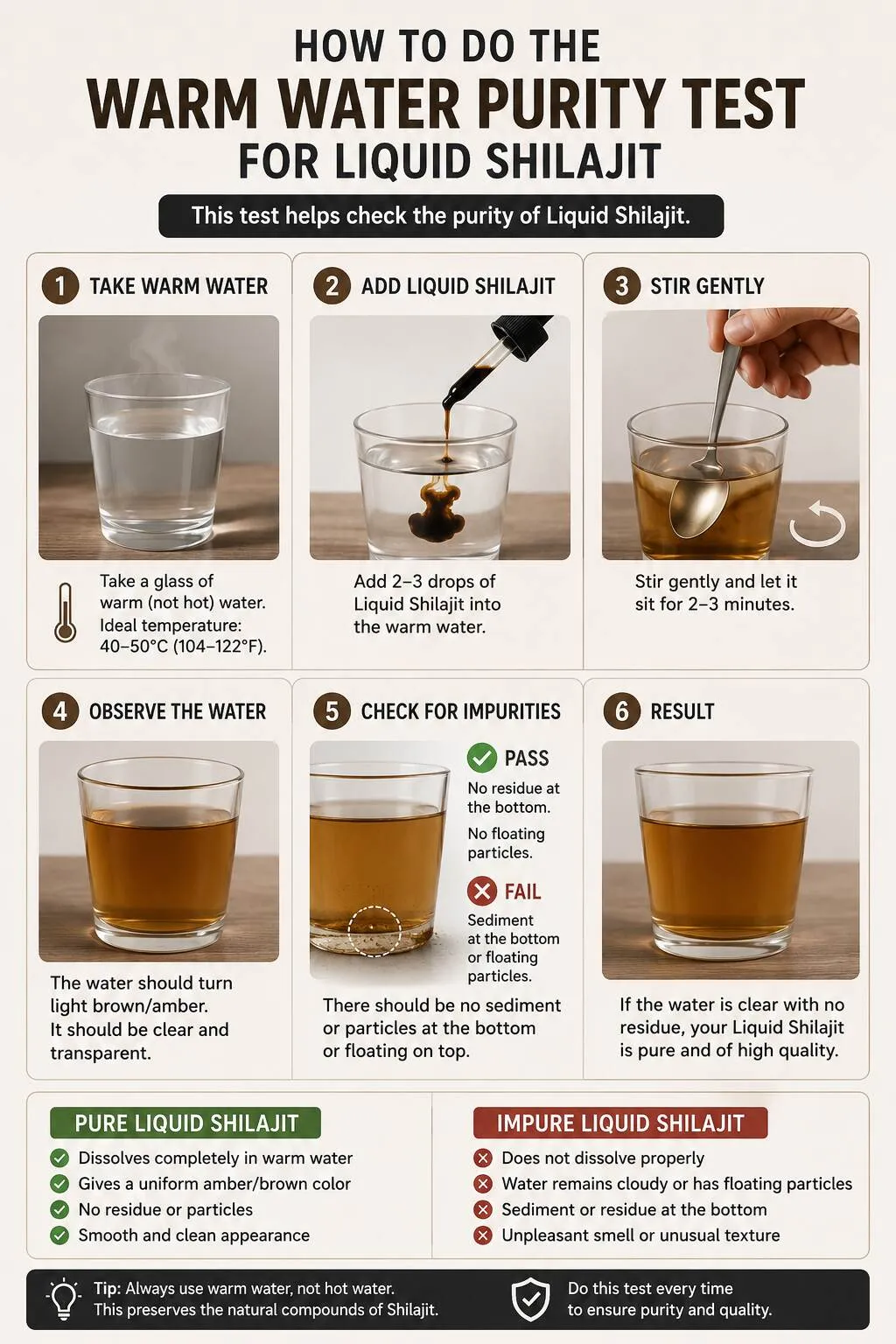 How to Do the Warm Water Purity Test for Liquid Shilajit