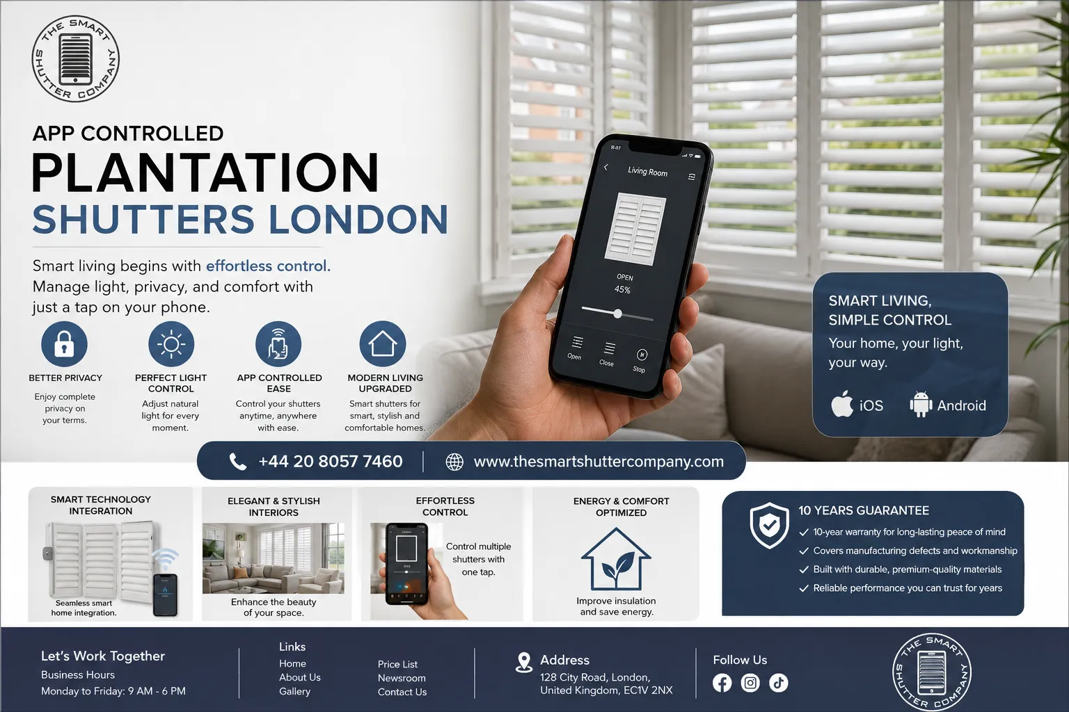 app controlled plantation shutters London
