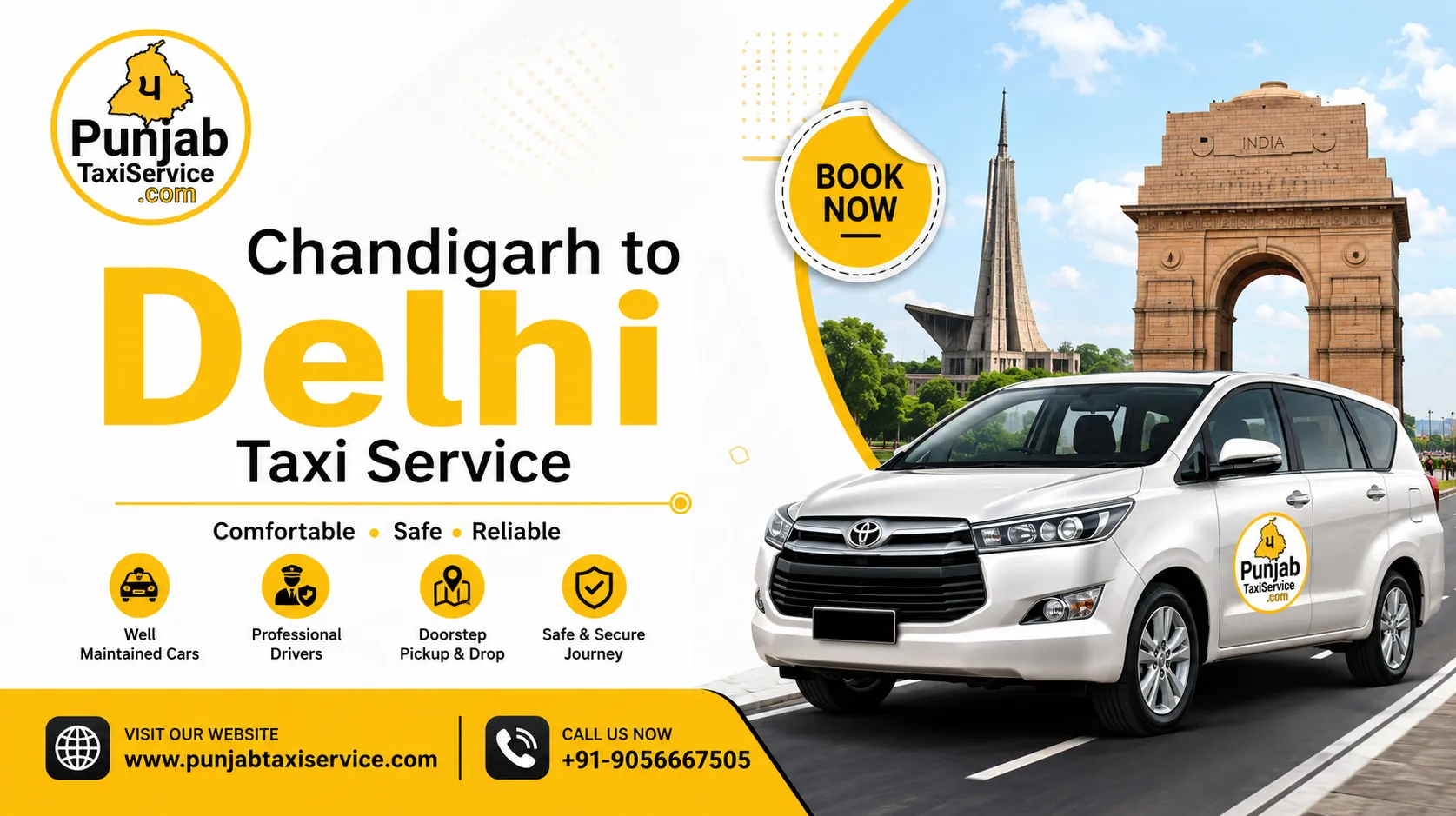 Chandigarh to Delhi Taxi Service – Comfortable & Affordable Travel with Punjab Taxi Service