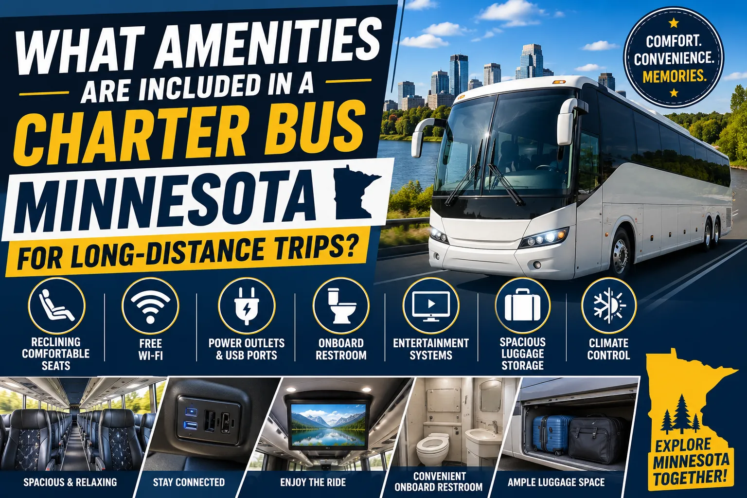 What Amenities Are Included in a Charter Bus Minnesota for Long-Distance Trips?
