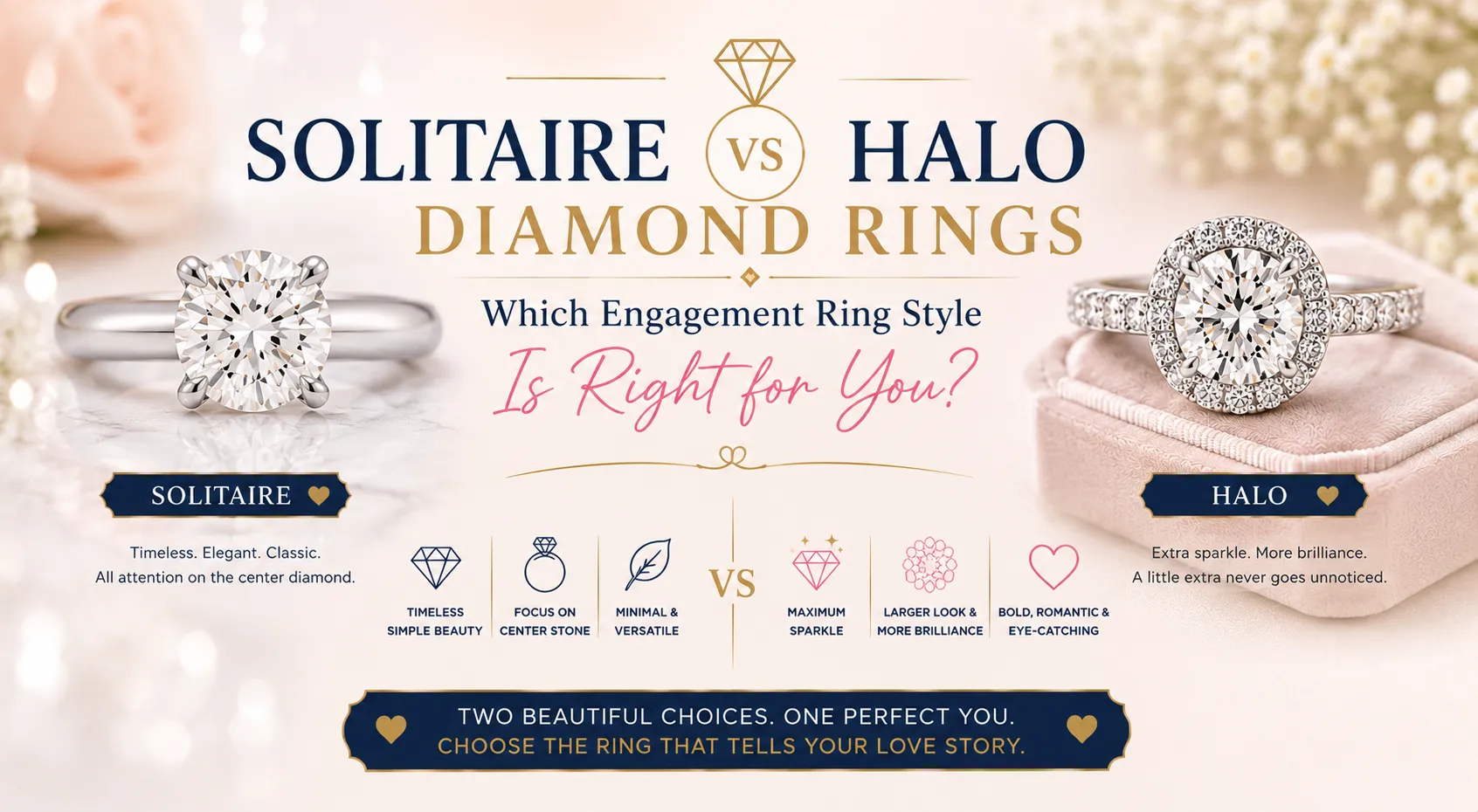 Solitaire vs Halo Diamond Rings — Which Engagement Ring Style Is Right for You?