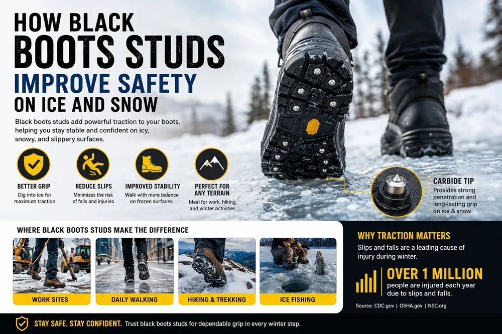 How Black Boots Studs Improve Safety on Ice and Snow