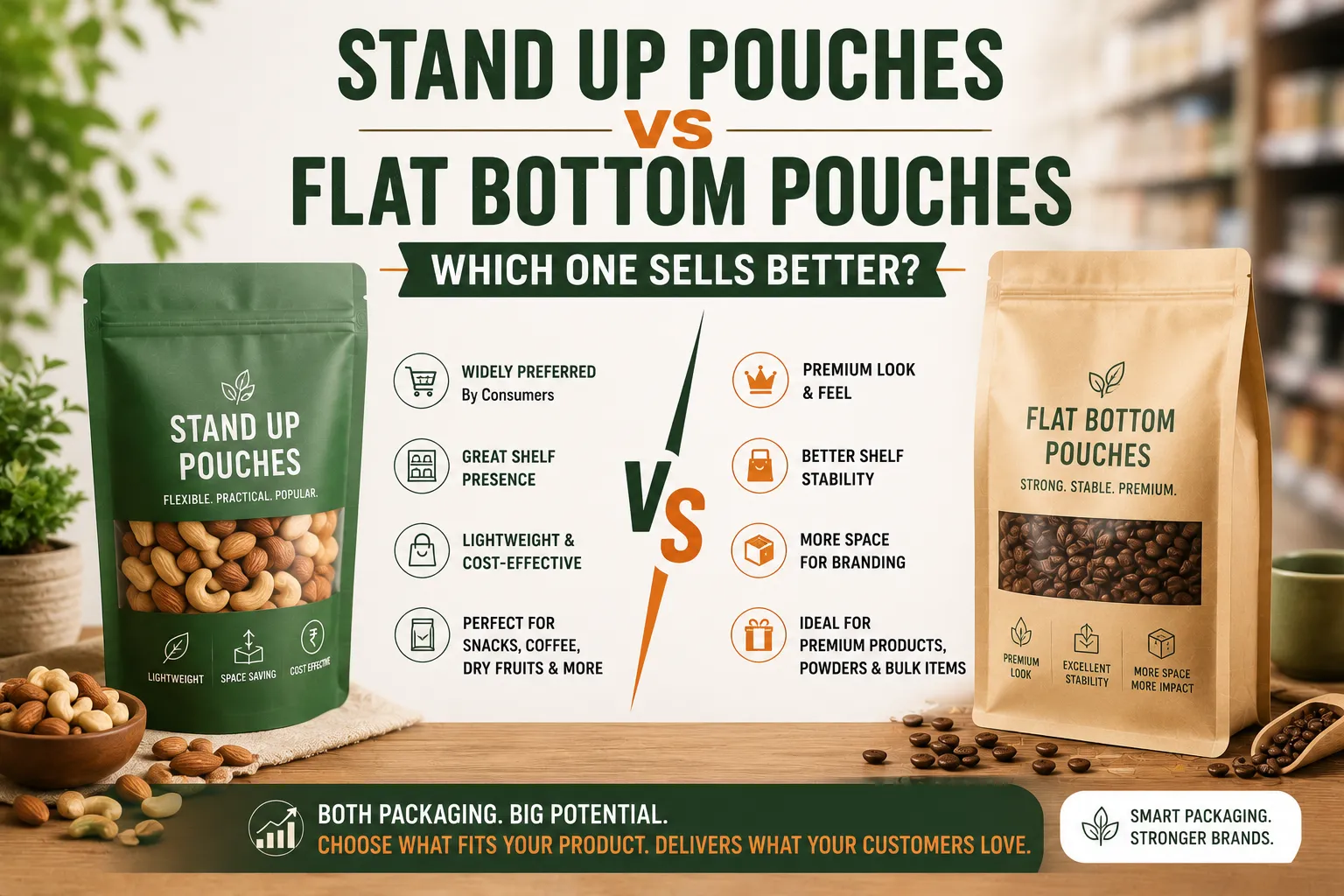 Stand Up Pouches vs Flat Bottom Pouches: Which One Sells Better?