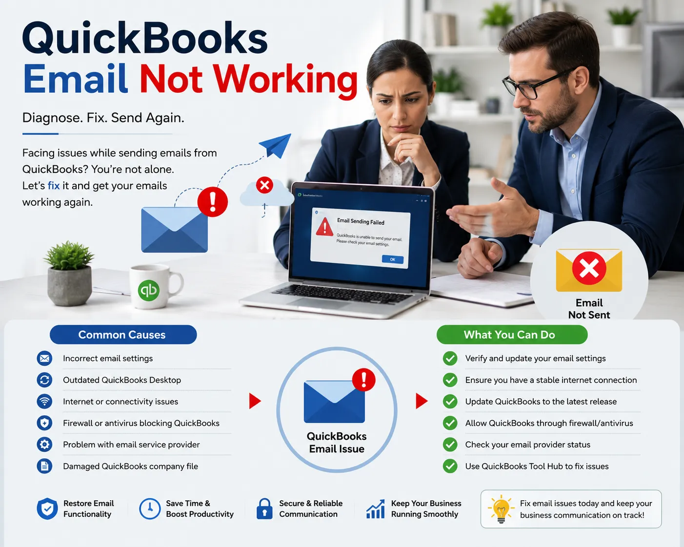 How to Fix QuickBooks Email Not Working Issue: Causes, Errors, and Complete Troubleshooting Guide