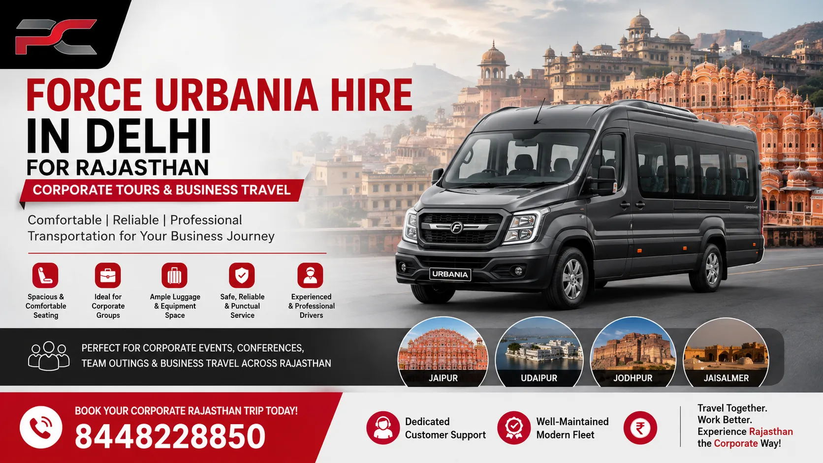 Force Urbania Hire in Delhi for Rajasthan Corporate Tours and Business Travel