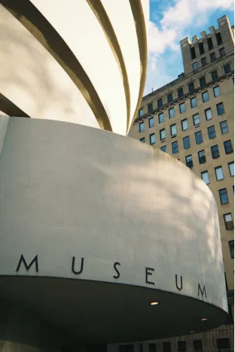 Exterior view of a museum building entrance