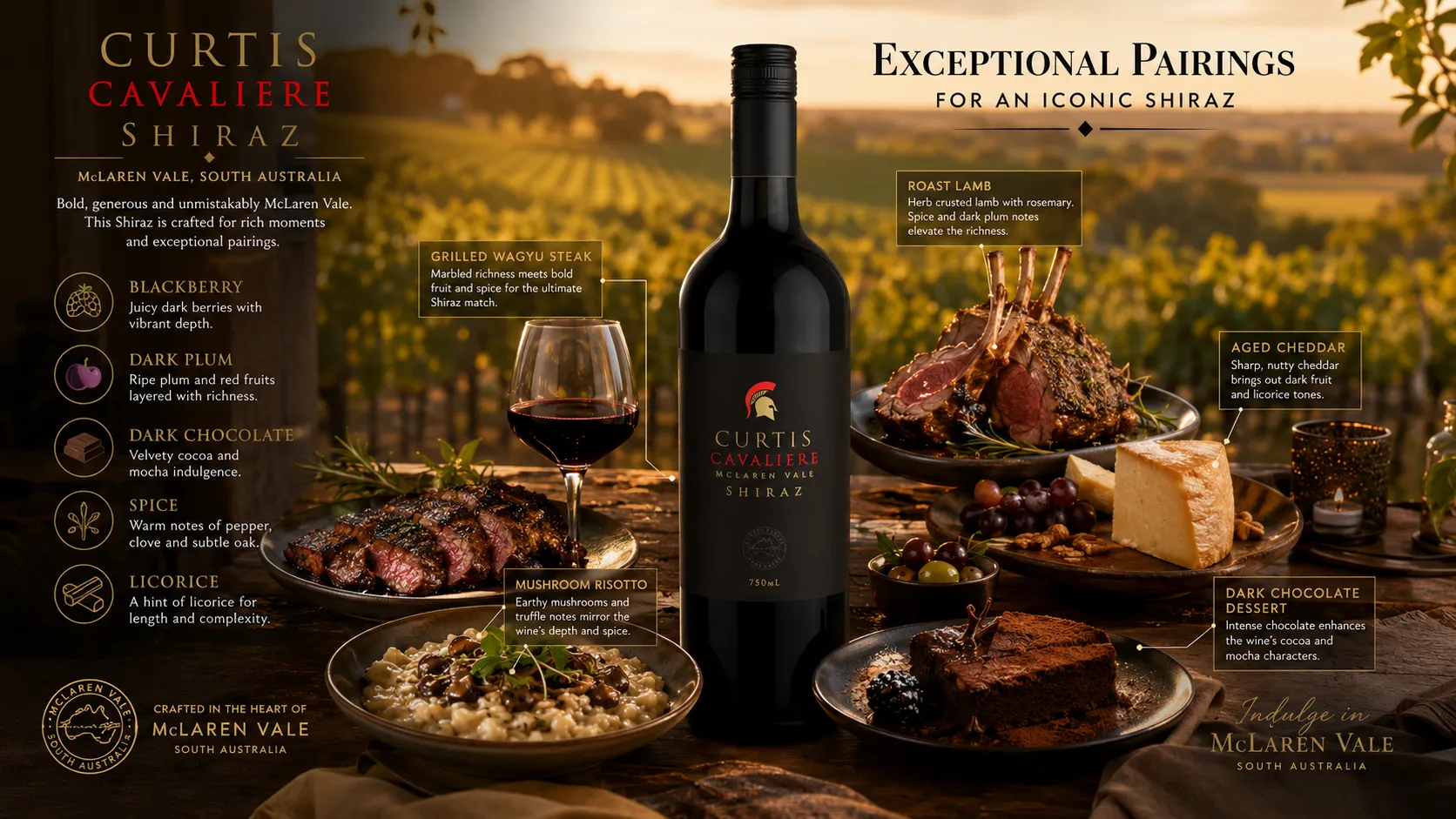 Best Food Pairings with Cavaliere Shiraz Wine in McLaren Vale, South Australia